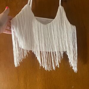 SHEIN Elegant White Top with Fringe Detail